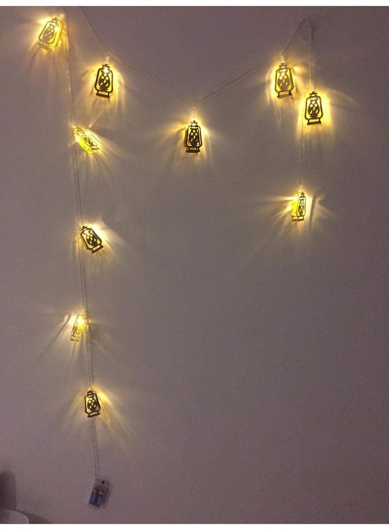 Ramadan, Adha and Fitr Eid Decorations-Mini Gold Fanus Lantern LED Light Rope battery - 2M - Image 2